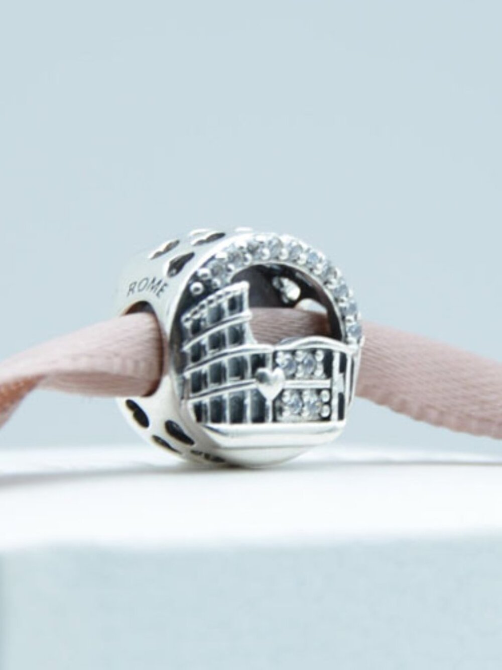 Rome Colosseum Openwork Charm Bead Pendant S925 Silver with box